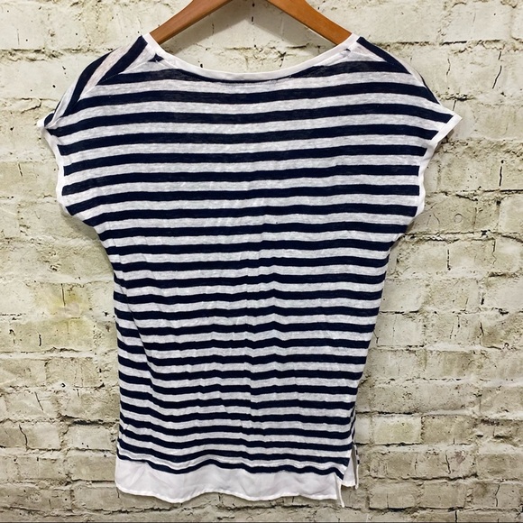 Tommy Hilfiger Blue White Striped Linen Shirttail Top - Picture 4 of 6